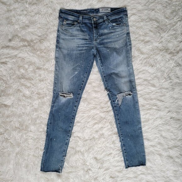 AG The Legging Ankle Skinny Paint Splatter Distressed Jeans - Picture 3 of 14